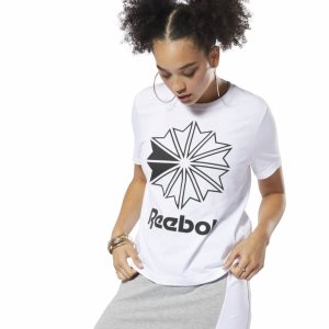 Reebok Classic Big Logo Graphic T Shirt Damen - Weiß/Schwarz - DE 485-OEQ